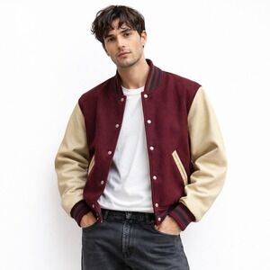 Vintage Holloway Varsity Letterman Jacket‎ Wool Leather Made in USA Sz S